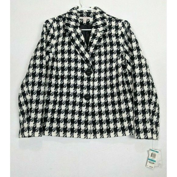 JM Collection Jackets & Blazers - Jm Collection Womens Jacket Size 16 Acrylic Shell Black White Print